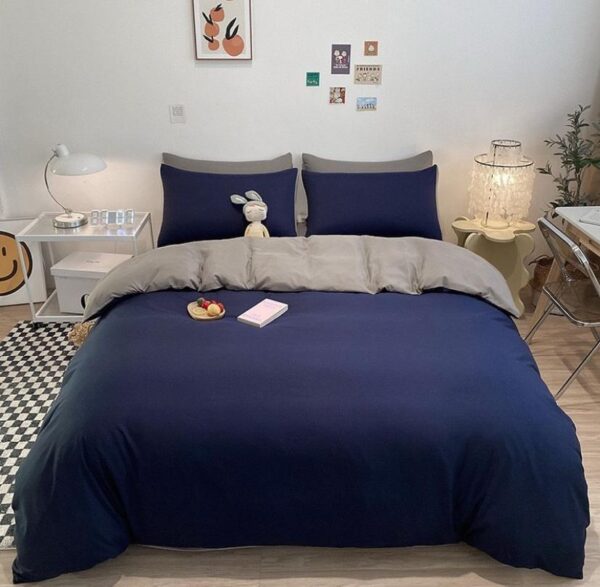 navy blue and grey reversible duvet set