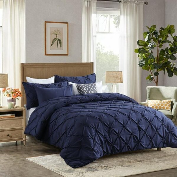 Navy blue pintuck duvet set