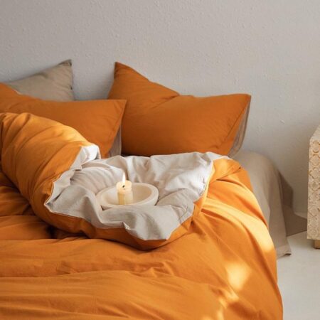 Burnt orange and cream reversible duvet set