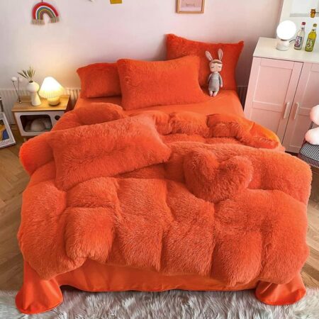 Faux fur fluffy orange duvet set