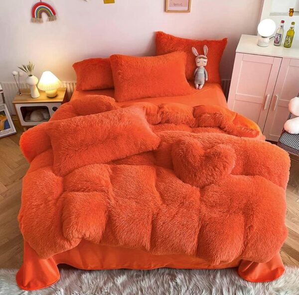 Faux fur fluffy orange duvet set