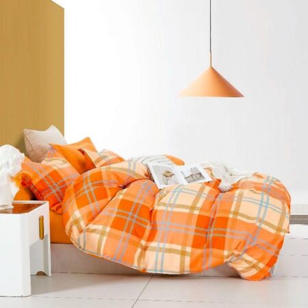 orange grid lines duvet cover set