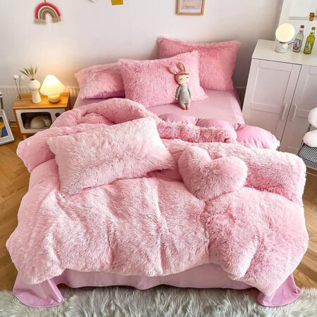 faux fur fluffy pink duvet set