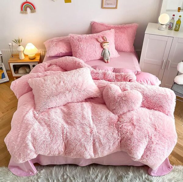 faux fur fluffy pink duvet set