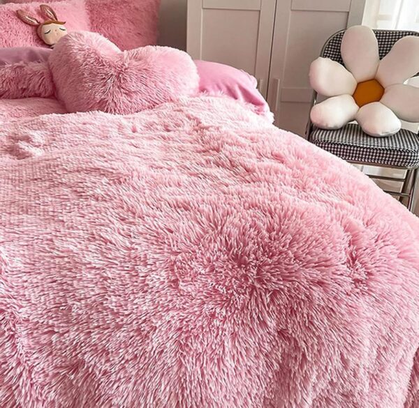 Faux Fur Fluffy Pink Duvet Set 4by6/ 6by6/ 6by7/ 7by7 Size - Ultra Soft, Shaggy, Cozy and Fuzzy 4/6 Pieces Fur Bedding Set (1 Fluffy Duvet, 1 Bedspread, 2/4 Pillowcases Set) - Image 3