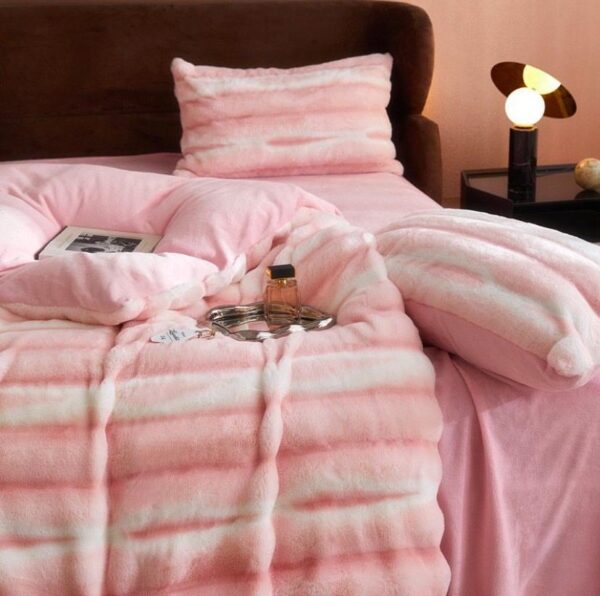 pink faux fur rabbit hair duvet cover set