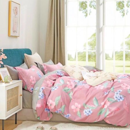 pink flower quilted duvet set