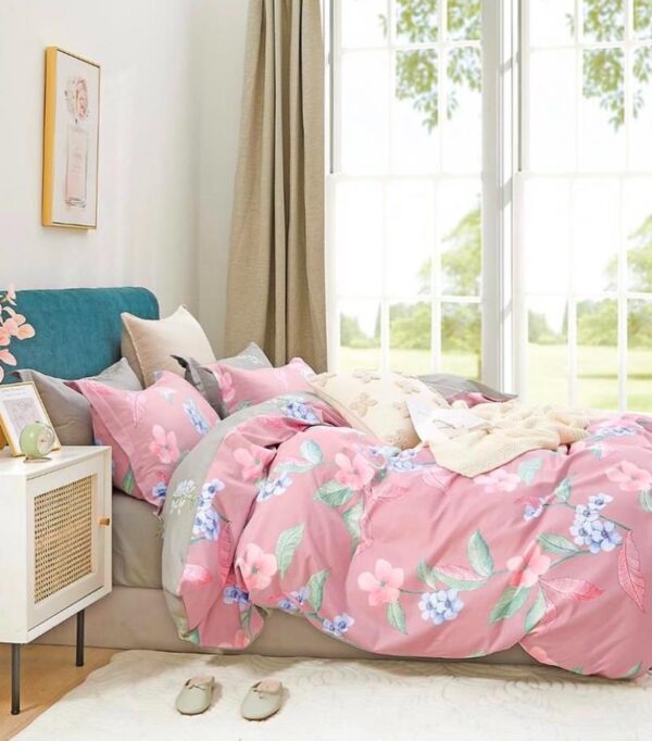 pink flower quilted duvet set