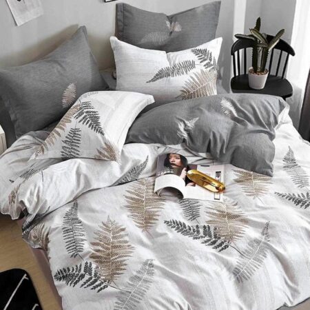 white and grey leaf duvet cover set