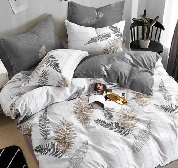 white and grey leaf duvet cover set