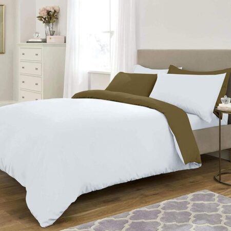 white and taupe reversible duvet set