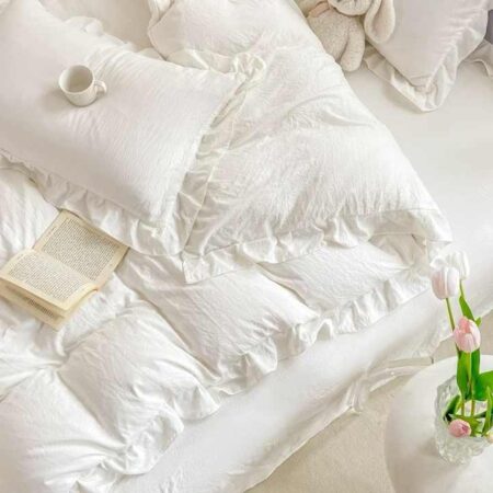 5/7 Pieces White Ruffle Duvet Cover Set 4by6/ 6by6/ 6by7/ 7by7 Size, Hotel Quality Super Soft and Durable Polish Cotton Ruffle Bedding Set ( 1 Duvet Cover, 1 Duvet, 1 Bedspread, 2/4 Pillowcases Set) - Image 3