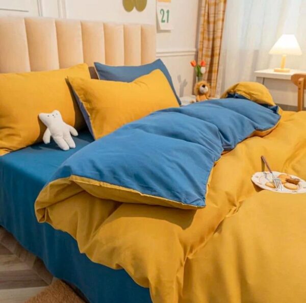 yellow and blue reversible duvet set