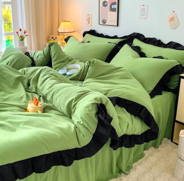 green ruffle duvet cover set