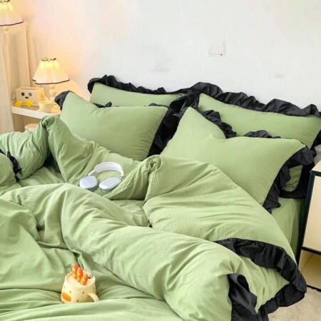 green ruffles bedding set