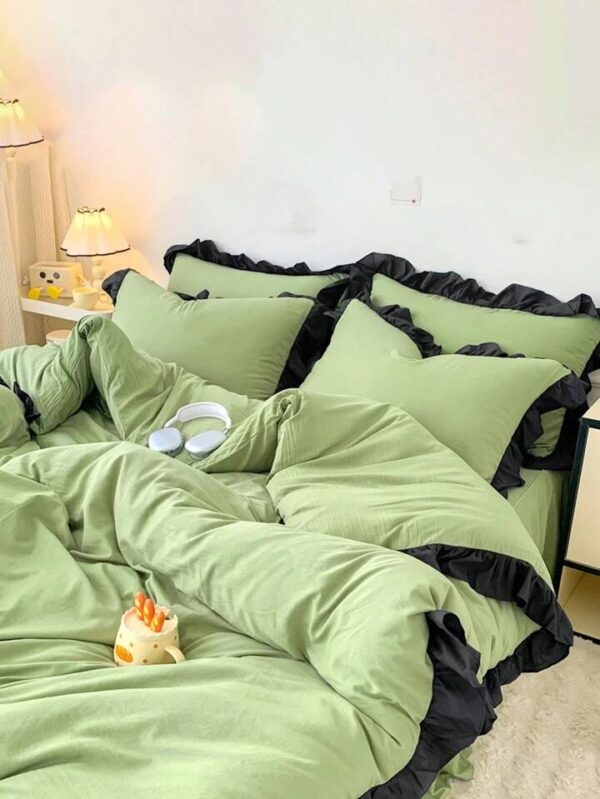 green ruffles bedding set