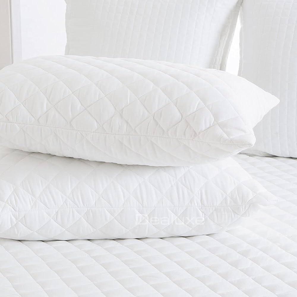 2 Pieces White Quilted Pillow Cover-100% Breathable Cotton Pillowcases Soft and Comfortable-Perfect Adding to Sleep Comfort