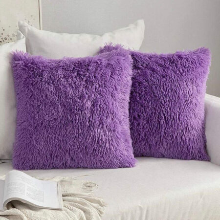 2 Purple Faux Fur Decorative Throw Pillow -Fluffy Soft Throw Pillow for Couch, Sofa, Bed, Livingroom, Office, Car Perfect Gift
