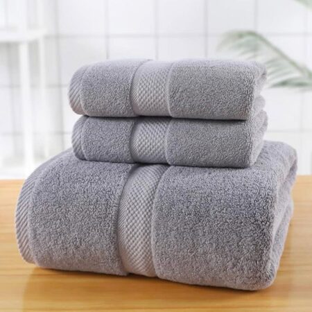 3 Set Soft Absorbent Breathable Bath Towels Pure Cotton Medium, Large and Extra Large Bath Towels (Grey)
