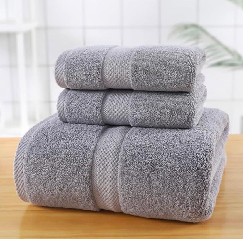 3 Set Soft Absorbent Breathable Bath Towels Pure Cotton Medium, Large and Extra Large Bath Towels (Grey)
