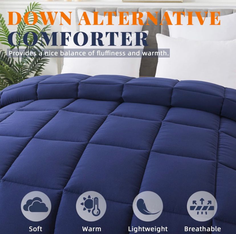 Down Alternative Duvet Set- Warm Fluffy All Season Soft Quilted Duvet Set with Matching Pillowcases and Bed sheet Sets (Algiers Blue 4 by 6, 6 by 6, 6 by 7, 7 by 7 Bedding Sets) - Image 3