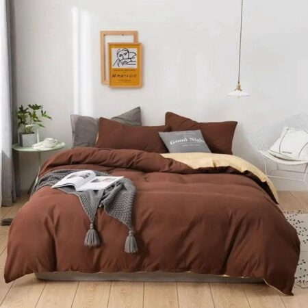 Coffee Brown and Cream Reversible Duvet set 4 by 6, 6 by 6, 6 by 7, 7 by 7 Sizes High Quality Soft and Breathable Reversible Duvet +Bedsheet and Matching Pillowcases Set