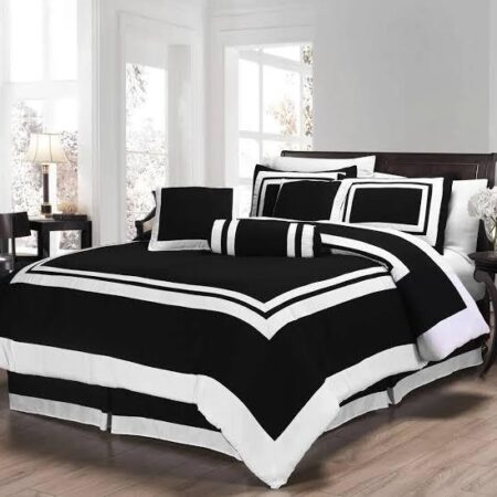 Black White Executive Duvet Set -Pure Polish Cotton Breathable and Skin Friendly Bedding Set, 5/7 Piece Thick Double Padded Duvet, Duvet Cover, 1Bedspread and 2/4 Pillowcases Set (4 by 6, 6 by 6, 6 by 7, 7 by 7 Sizes)
