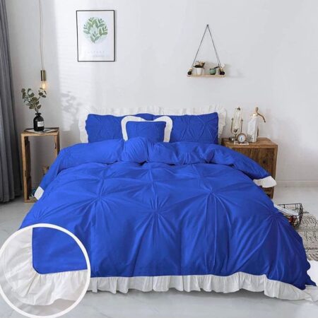 Luxurious Ruffle Pintuck Blue Duvet +Pillowcases and Bedspread Set, High Quality Luxurious Ruffle Pinch Pleated Bedding Set (4by6/ 6by6/ 6by7/ 7by7 Sizes)