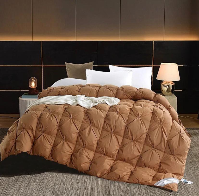 Brown Double Padded Pintuck Duvet Set 4by6/ 6by6/ 6by7/ 7by7 Sizes, High Quality Soft Fabric Pinch Pleated Bedding Set 4/6 Piece (1 Double Padded Duvet, 1 Bedspread, 2/4 Pillowcases Set)