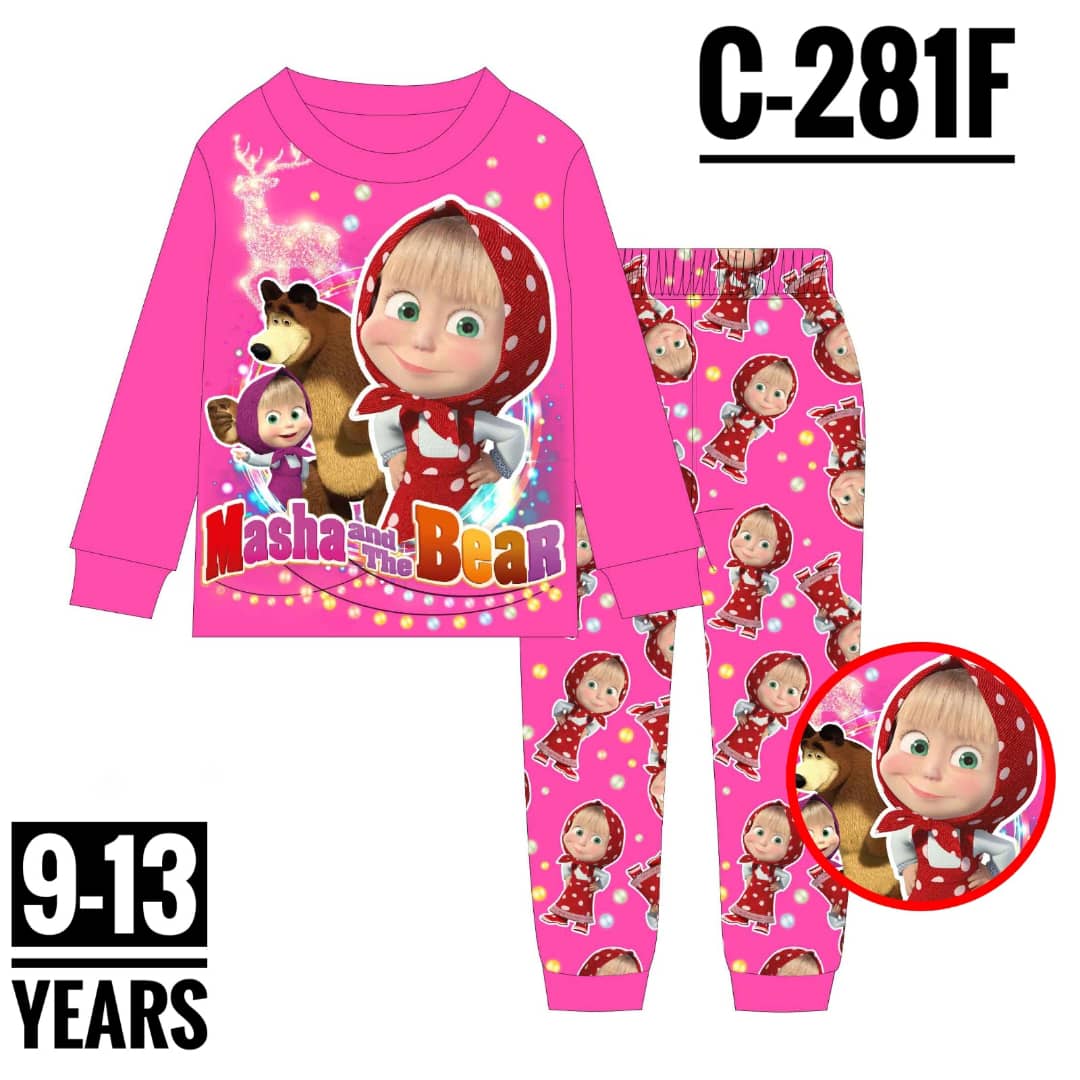 Cartoon Character Masha and The Bear Pink Boys and Girls Long-sleeve Age 9-13 Pyjamas