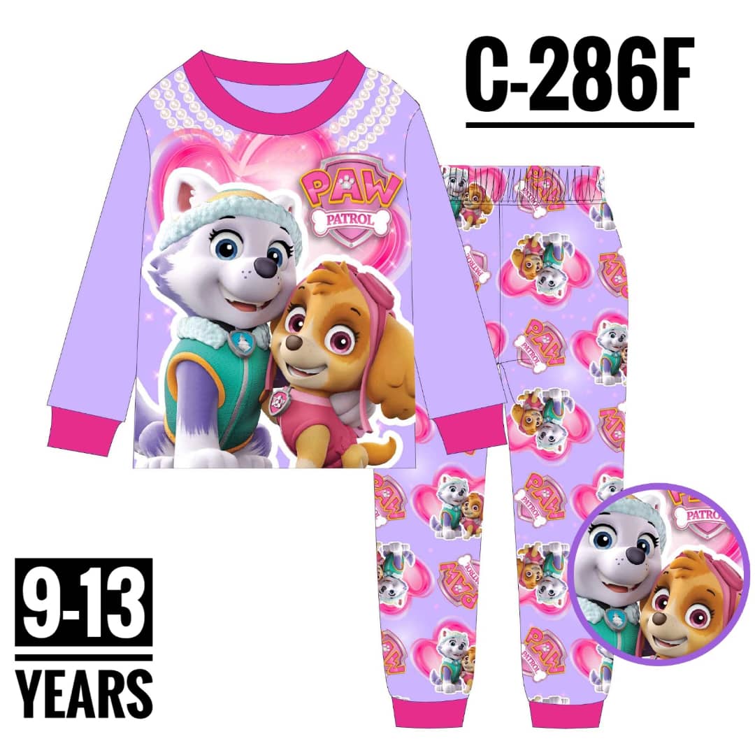 Cartoon Character Paw Patrol Pink Unisex Long-sleeve Age 9-13 Pyjamas