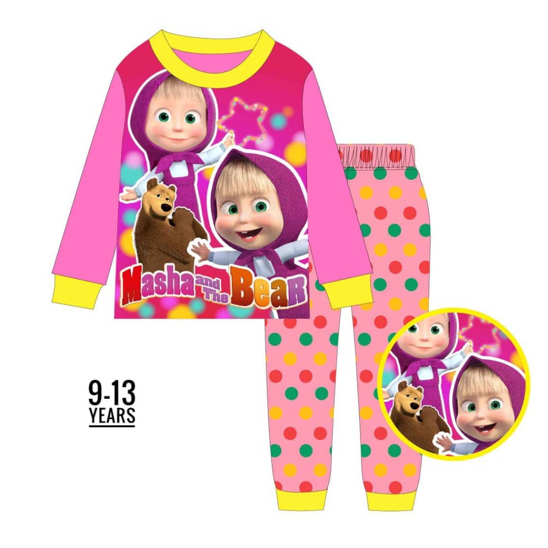 Cartoon Character Masha and The Bear Pink and Yellow Boys and Girls Long-sleeve Age 9-13 Pyjamas