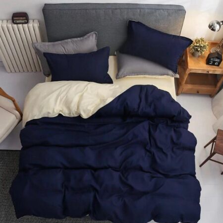 Dark Blue & Cream Reversible Duvet +Matching Pillowcases and Bedsheet Set Ultra Soft Body Friendly Material (4 x 6, 6 x 6, 6 x 7, 7 x 7)