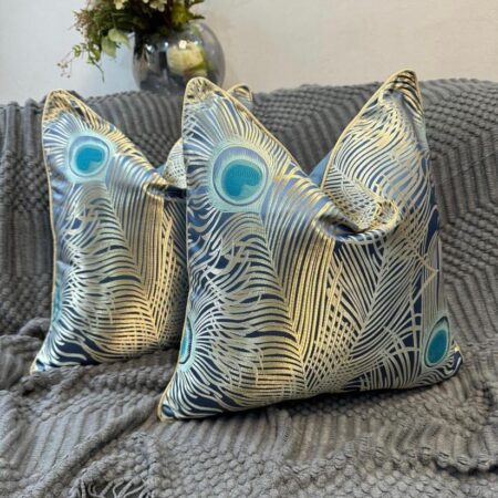 Embroidered Peacock Decorative Throw Pillow Silky Satin 18x 18 Inch Blue Peacock Throw Pillow for Couch Sofa Beautiful Throw