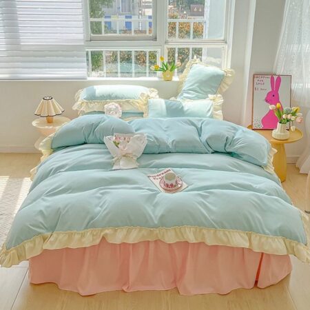 5/7 Pieces Ruffle Duvet Cover Set 4by6/ 6by6/ 6by7/ 7by7 Size, Hotel Quality Super Soft and Durable Polish Cotton Ruffle Bedding Set ( 1 Duvet Cover, 1 Duvet, 1 Bedspread, 2/4 Pillowcases Set) Light Blue