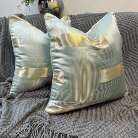Green and Gold Sofa Couch Bedroom Living Room Throw Pillow Striped 18by18 Inch Chair Filled Throw Pillow