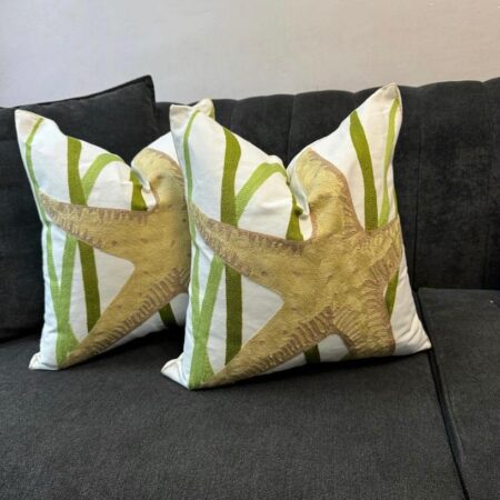 Fiber Filled 18 x 18 in Size Home Decorative Throws Pillow for Couch, Bed, Sofa, Home, Office Perfect Gift  (White and Green Star)