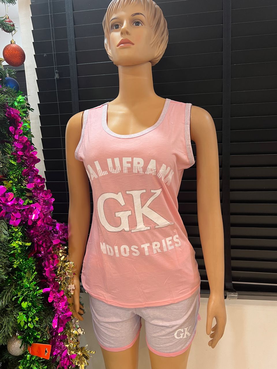 Women's Cute Gk Large Pink Tank Top and Short Pyjama Sleepwear Size 12