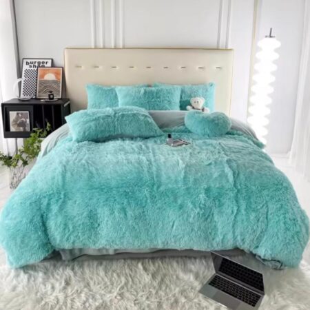 Light Blue Fur Duvet Set, Super Comfortable, Fluffy Soft and Very Lush Blue Fur Bedding Set, 4 by 6, 6 by 6, 6 by 7, 7 by 7 Sizes