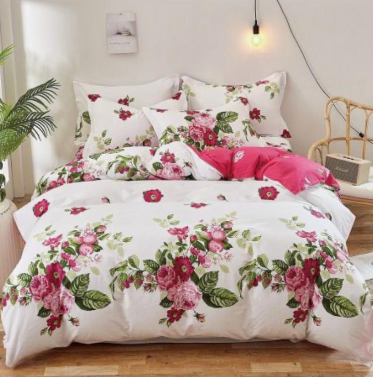 Pink Flower Quilted Duvet Set - Soft and Breathable Leaves Print Bedding Set Includes 1Quilted Duvet 1Bedspread and Matching Pillowcases Set 4 by 6, 6 by 6, 6 by 7, 7 by 7 Sizes - Image 2