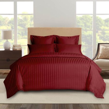 Red American Cotton Stripes Quilt Duvet Set - Premium Cotton Soft Durable Breathable Red Stripes Duvet with Bed sheet and Matching Pillowcases (4 by 6, 6 by 6, 6 by 7, 7 by 7)