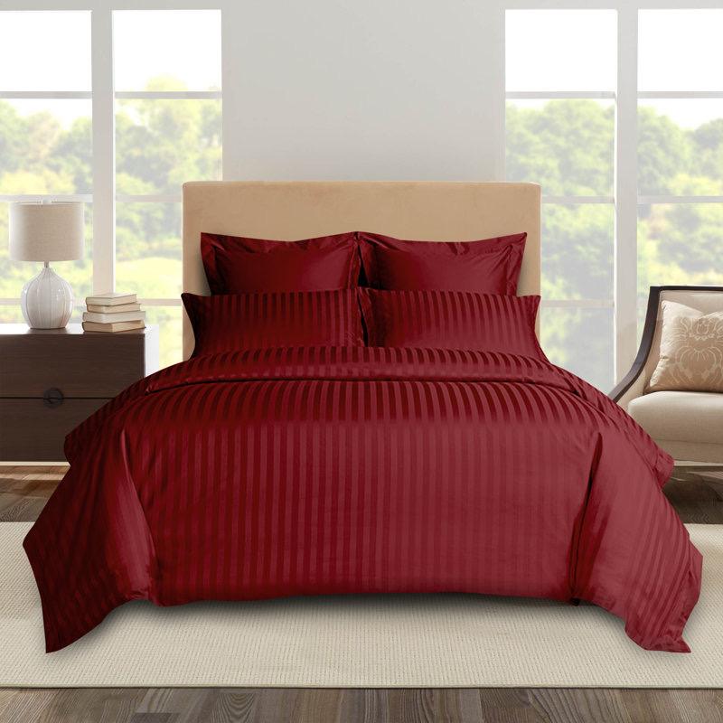 Red American Cotton Stripes Quilt Duvet Set - Premium Cotton Soft Durable Breathable Red Stripes Duvet with Bed sheet and Matching Pillowcases (4 by 6, 6 by 6, 6 by 7, 7 by 7)