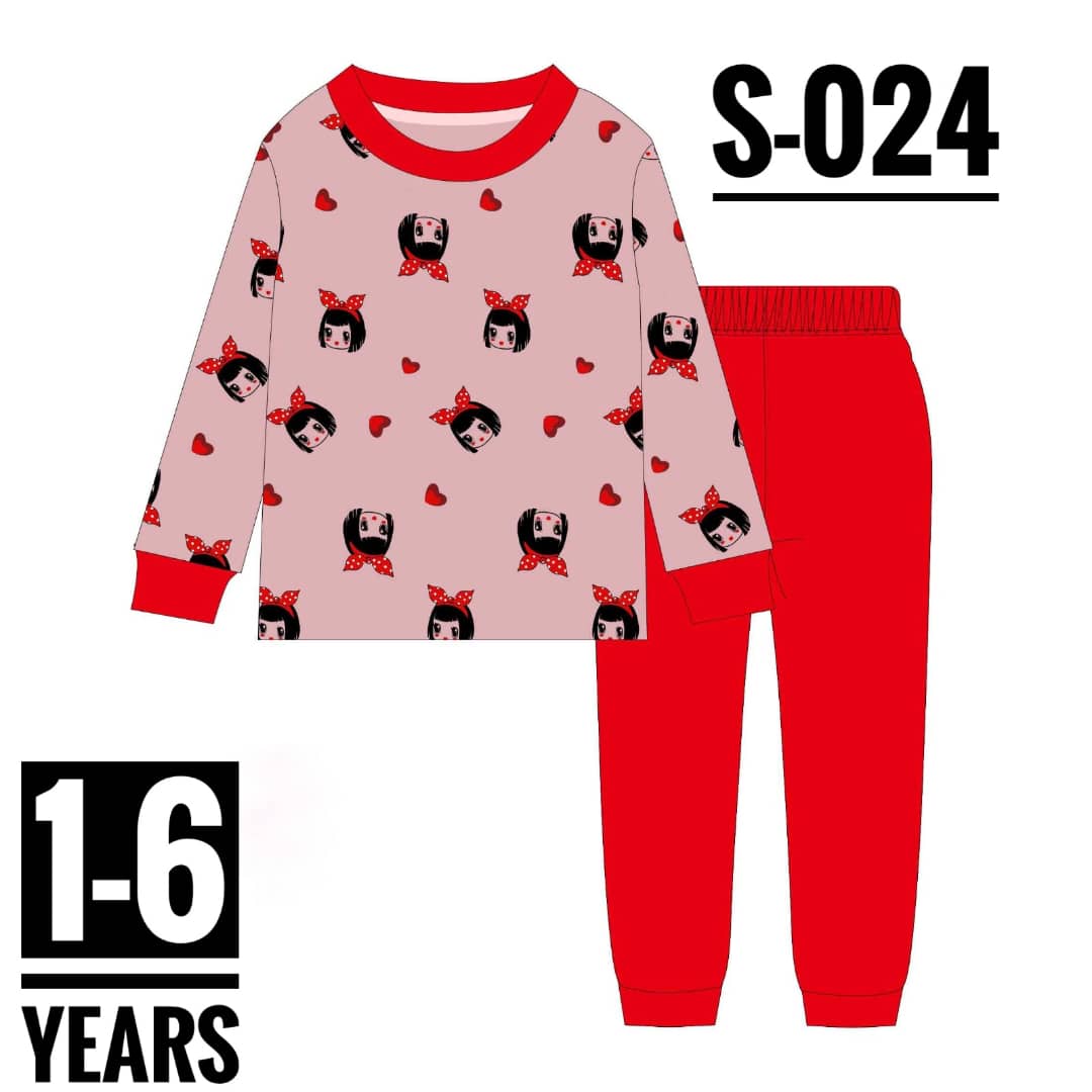 Kids Children's Girls Boys Red Bow 2 Piece Cotton Top and Bottom Pyjamas Age 1