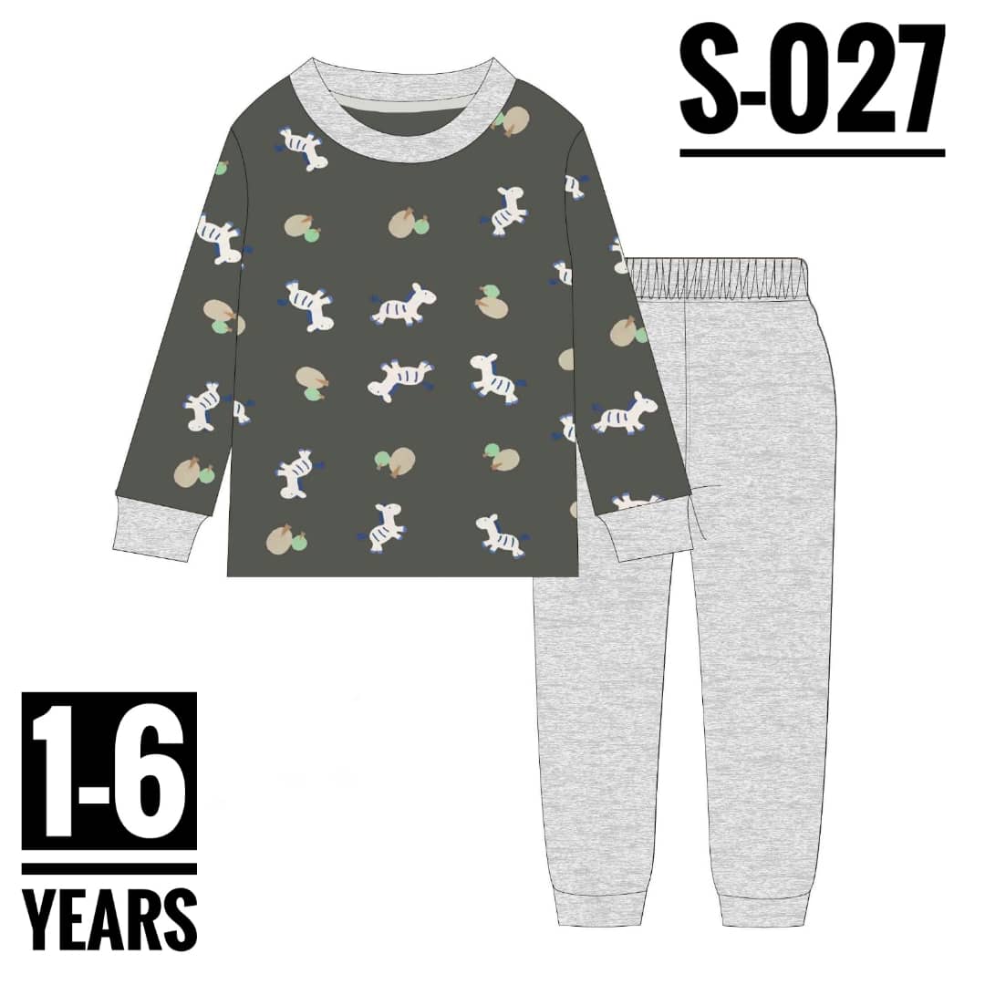 Kids Children's Girls Boys Grey Chick 2 Piece Cotton Top and Bottom Pyjamas Age 1-9