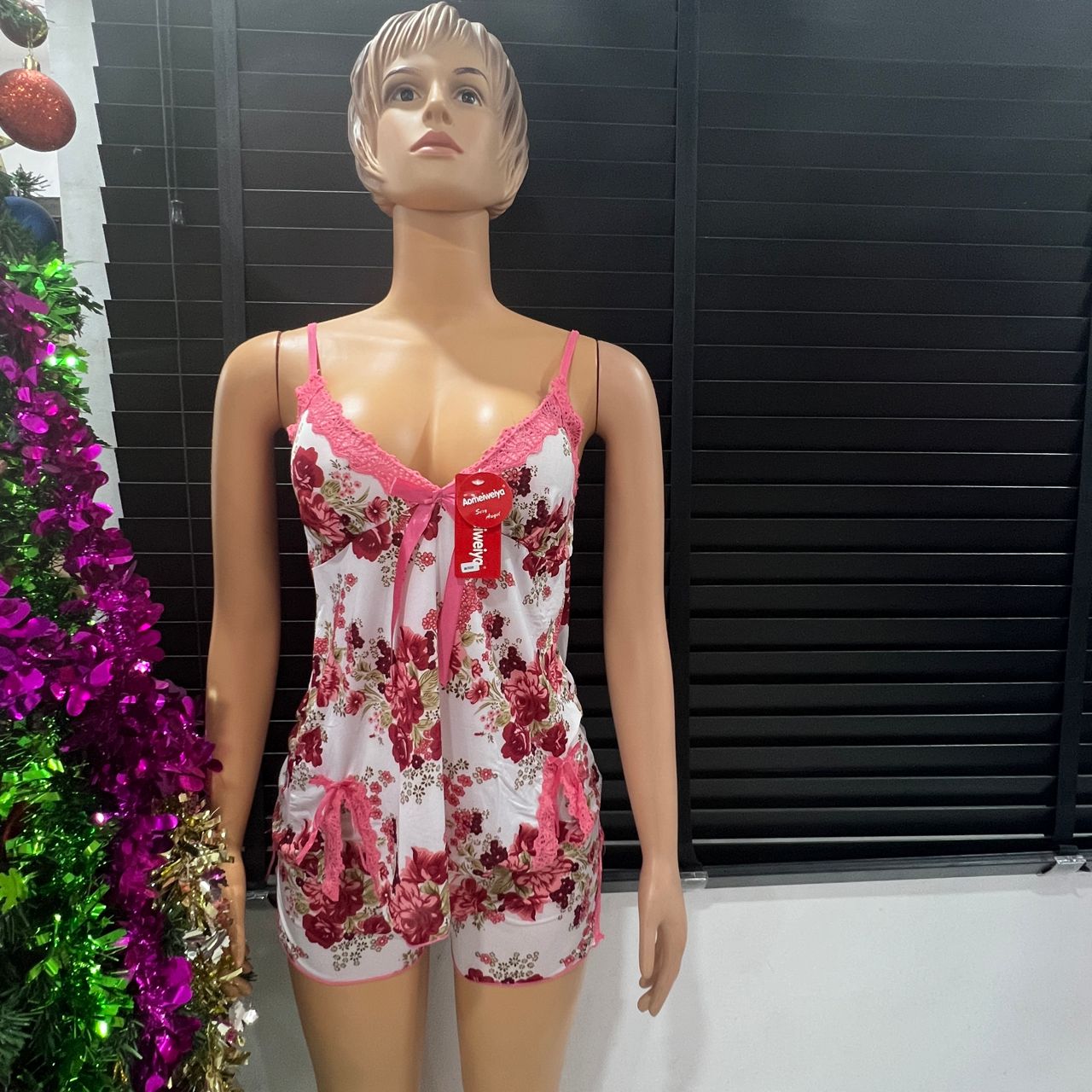 Women's Nightgown V-neck Sleepwear Lace Nightwear Soft and Comfy Lingerie for Women White and Pink S M