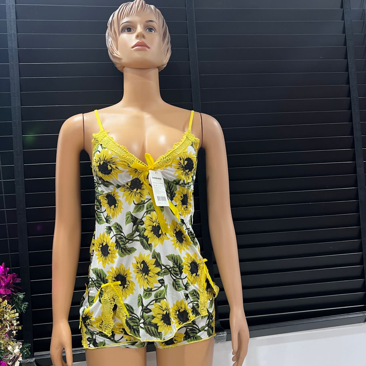 Women's Nightgown V-neck Sleepwear Lace Nightwear Soft and Comfy Lingerie for Women Yellow Floral S M