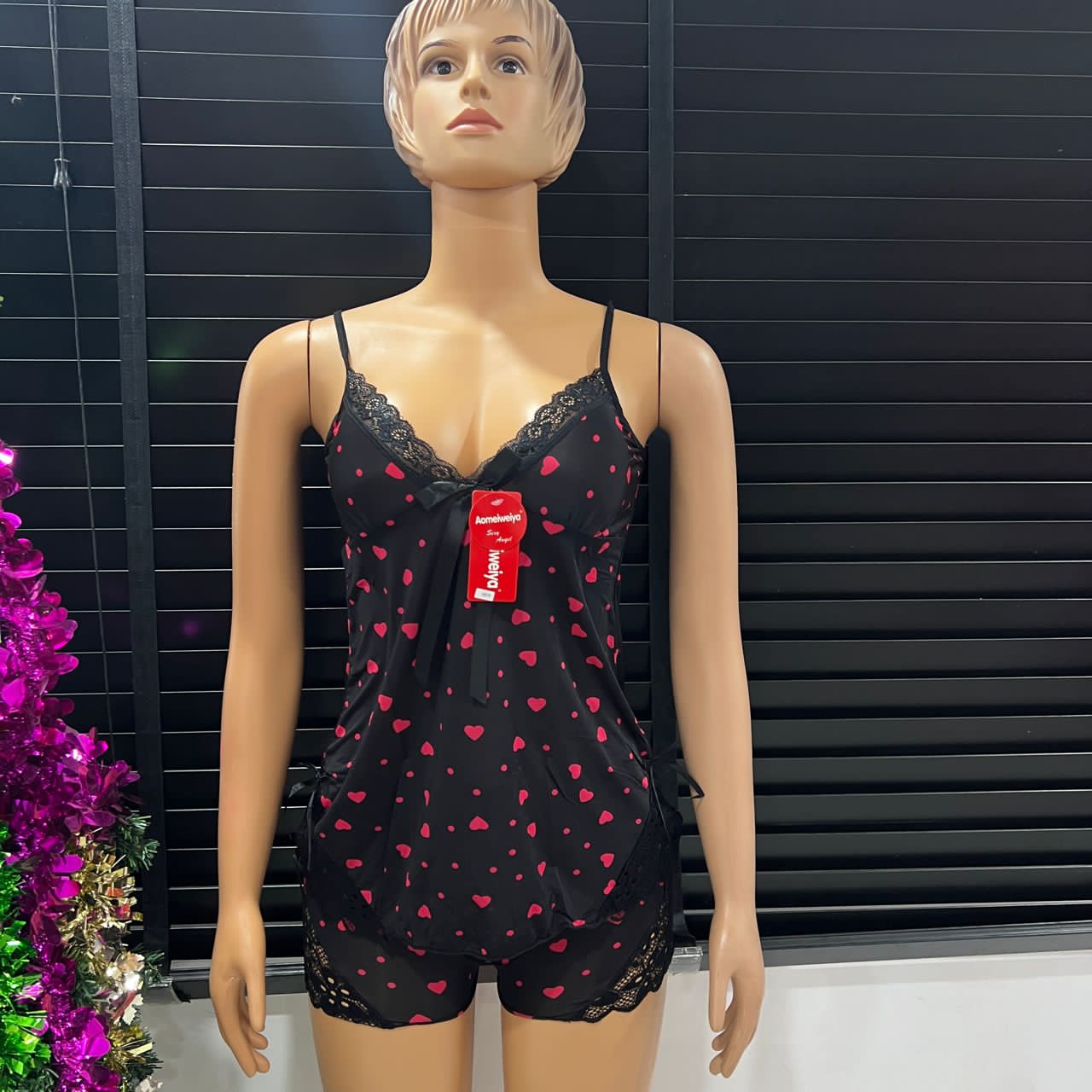 Women's Nightgown V-neck Sleepwear Lace Nightwear Soft and Comfy Lingerie for Women Black S M