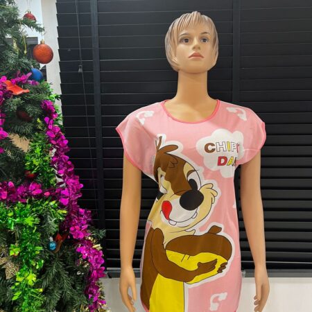 Sexy Cartoon Print Sleepwear Women Round Neck Lingerie Cute 1Pc Nightdress Pyjamas