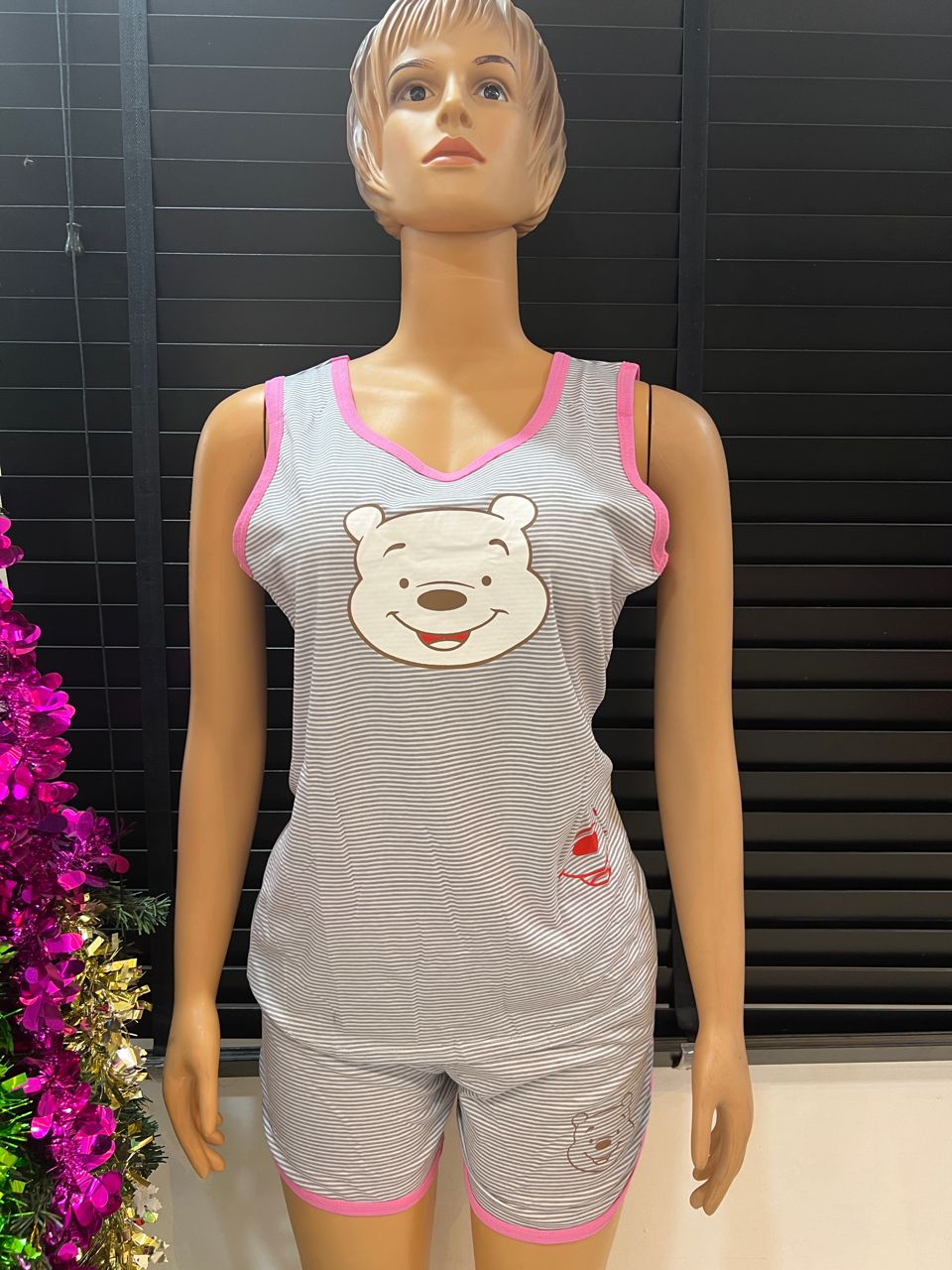 Women's Cute Cartoon Winnie Ash Tank Top and Short Pyjama Sleepwear Size S M 6-10