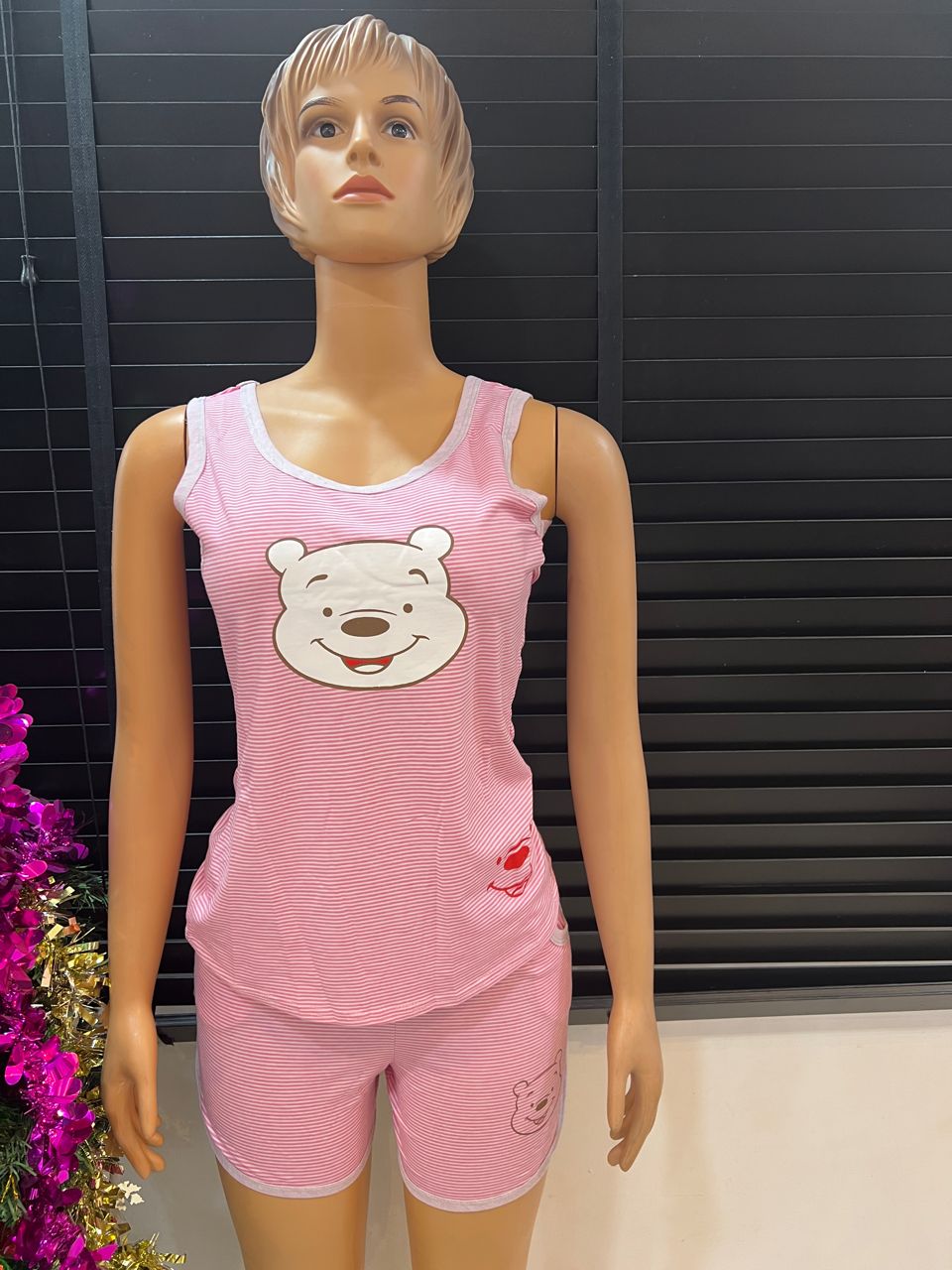 Women's Cute Cartoon Winnie Pink Tank Top and Short Pyjama Sleepwear Size S M 6-10